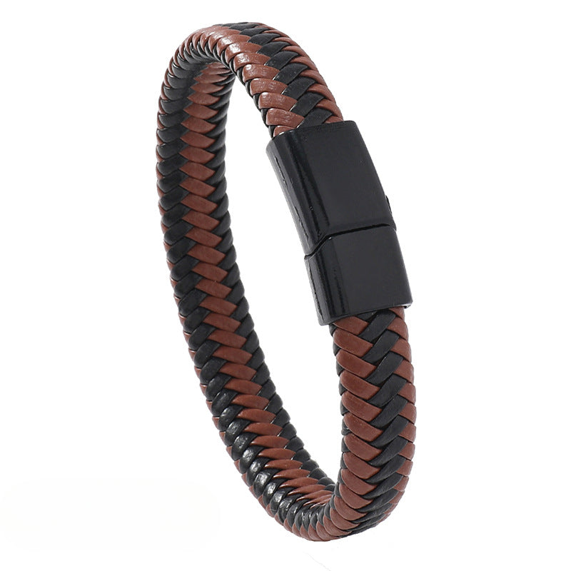 Wholesale Men's Leather Woven Magnetic Buckle Bracelets